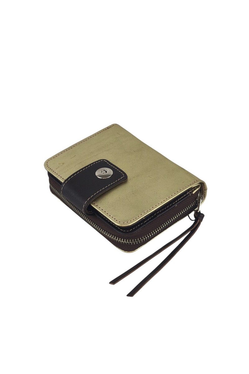 Billetera Monedero Cuero Genuino | Compacta, Cremallera y Broche Magnético Dorado