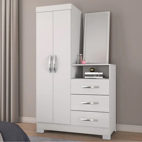 CÓMODA CAJONERA GUARDARROPA 3 CAJONES 2 PUERTAS CON ESPEJO BLANCO