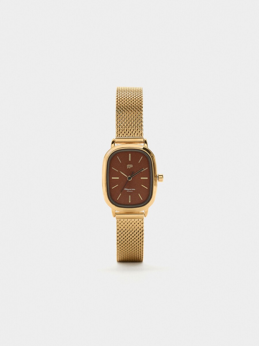 Reloj De Malla Metálica De Acero Inoxidable - dorado 
