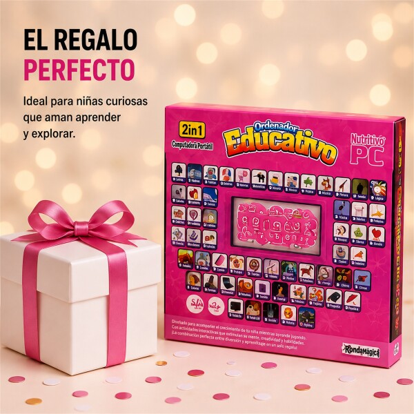 Mini Laptop Educativa Bilingüe con 52 Teclas Rosa 1