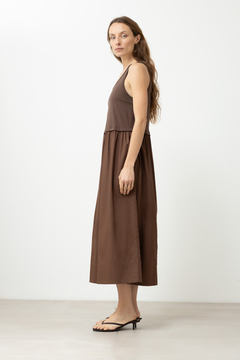 Vestido combinado con bolsillos chocolate