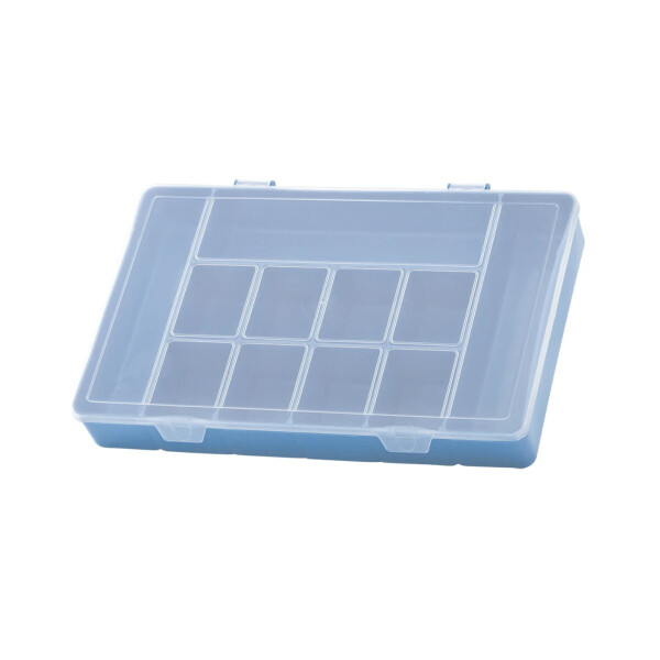 CAJA CON 11 DIVISIONES G 28X17.5X4 CM. CELESTE