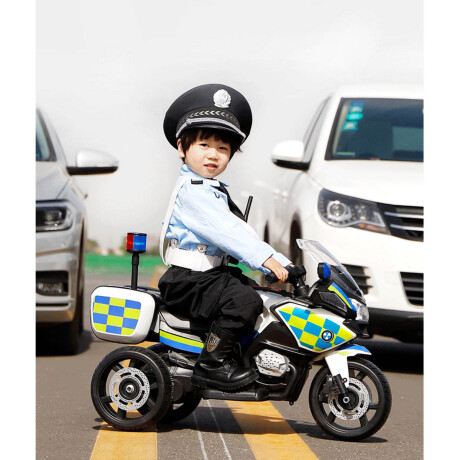 Moto Policía A Batería Con Reversa, Luces Sonido Blanco