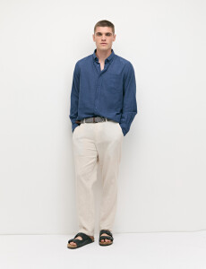 011665 CAMISA DE LINO HARRINGTON LABEL Azul Piedra