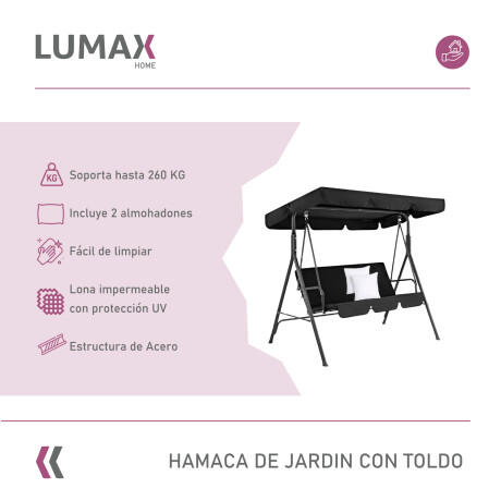 Hamaca Jardín Lumax con Toldo Hierro Exterior Negro