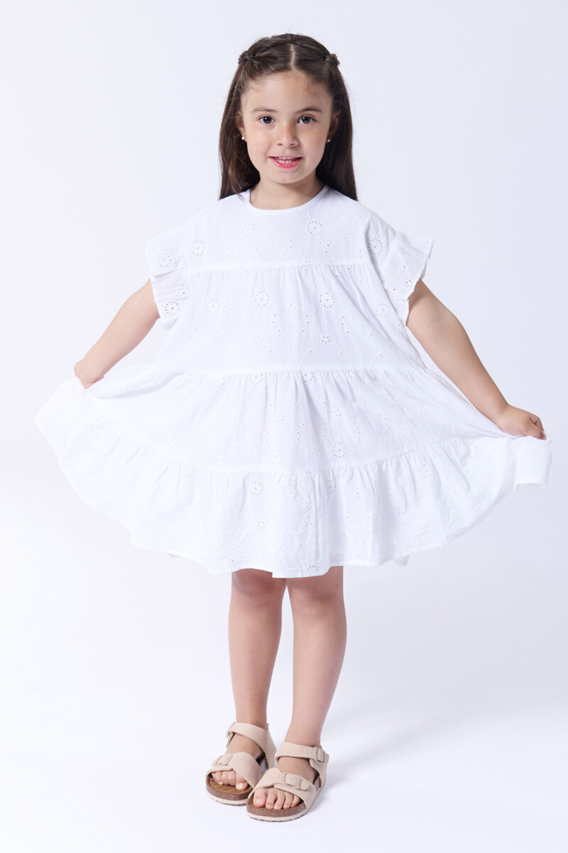 Vestido broderie manga volados Blanco