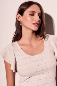 Top Texturado Manga Volado Gris Melange