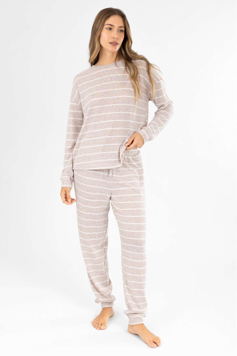 Pijama hacci rayado beige - Beige 