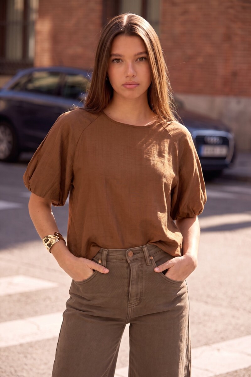 Blusa Mangas Balloon Moca
