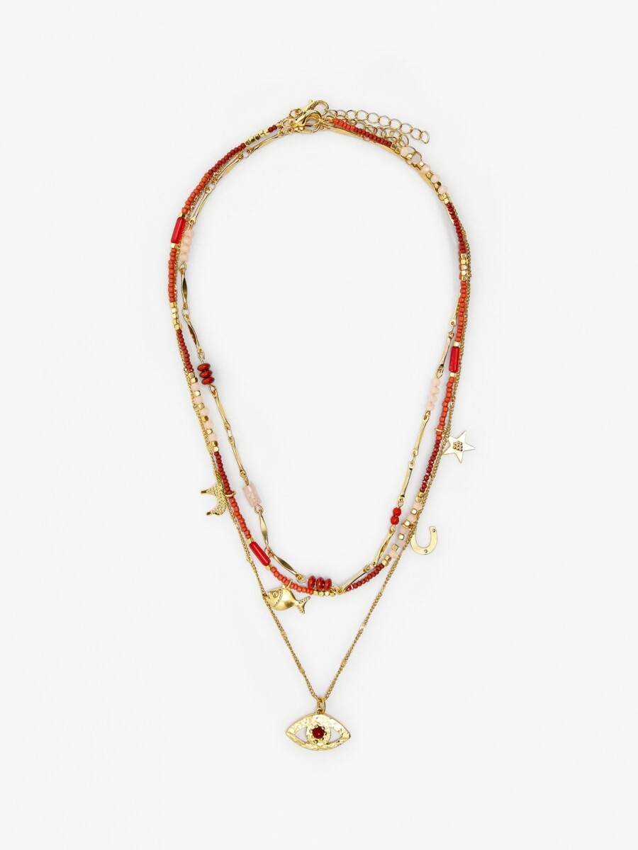 Set De Collares Con Cuentas De Piedra Y Resina multicolor