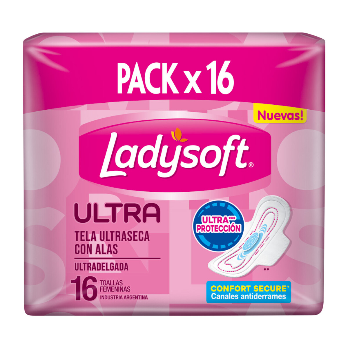 Toalla Femenina Ladysoft Ultra Delgada Tela Seca 16 