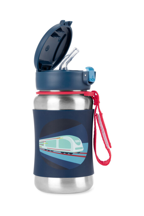 Botella de acero inox. con sorbito, diseño tren Botella de acero inox. con sorbito, diseño tren