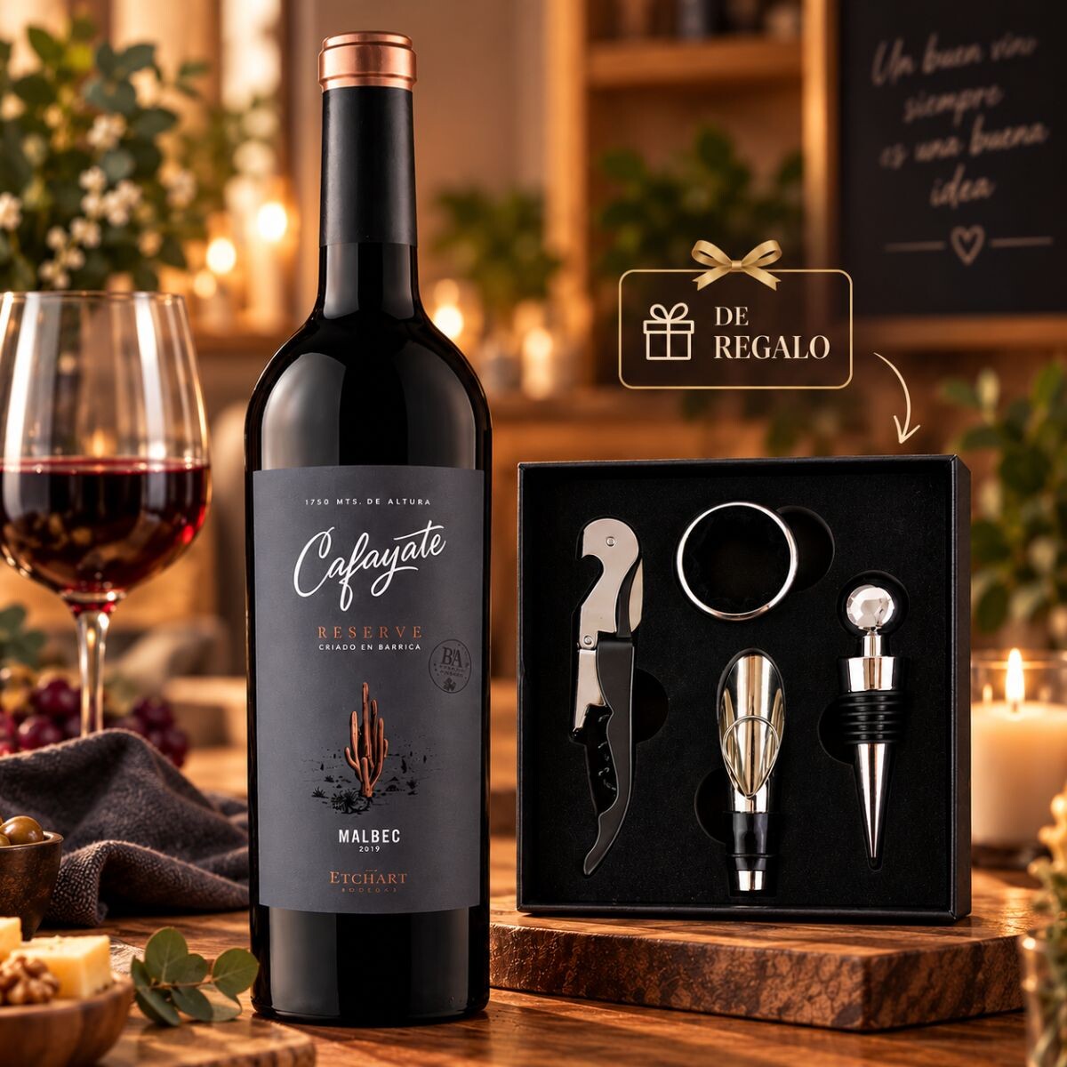 Promo Vino Cafayate Reserva Malbec 750ml + Set de Vino de regalo 