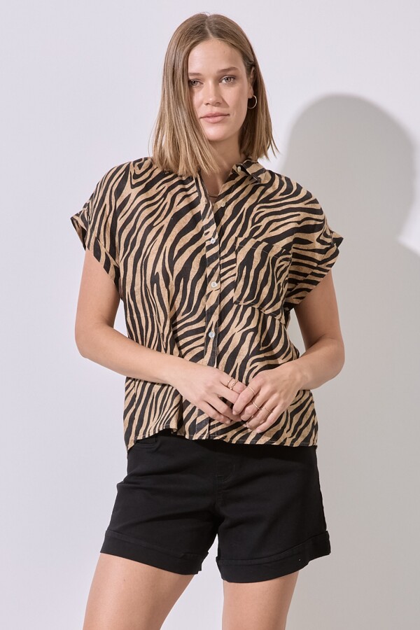 Camisa Lino Animal Print TOSTADO/MULTI