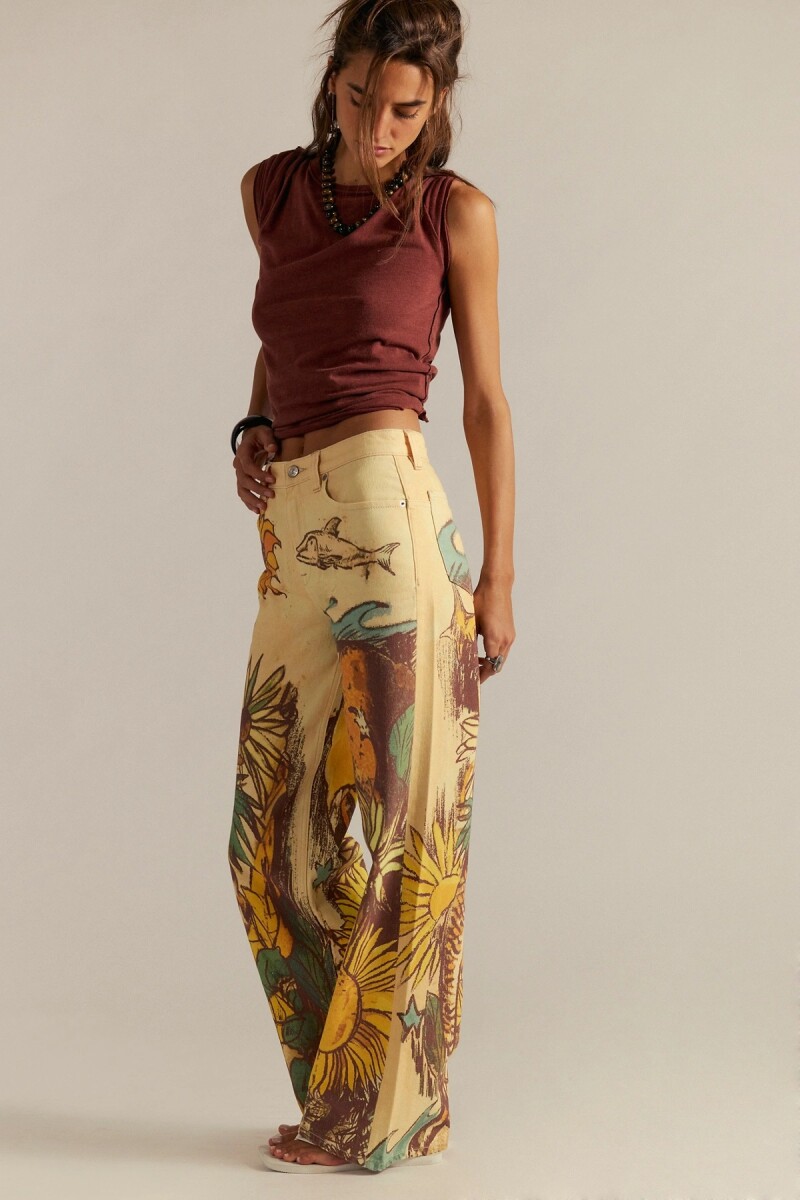 PANTALON RECTO ESTAMPADO Amarillo