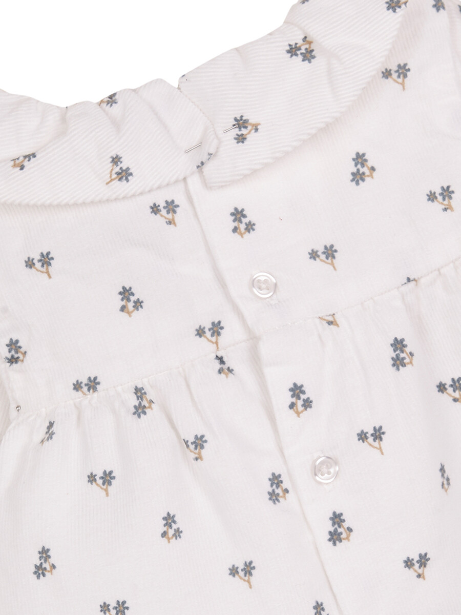 Vestido De Pana De Flores Blanco Roto