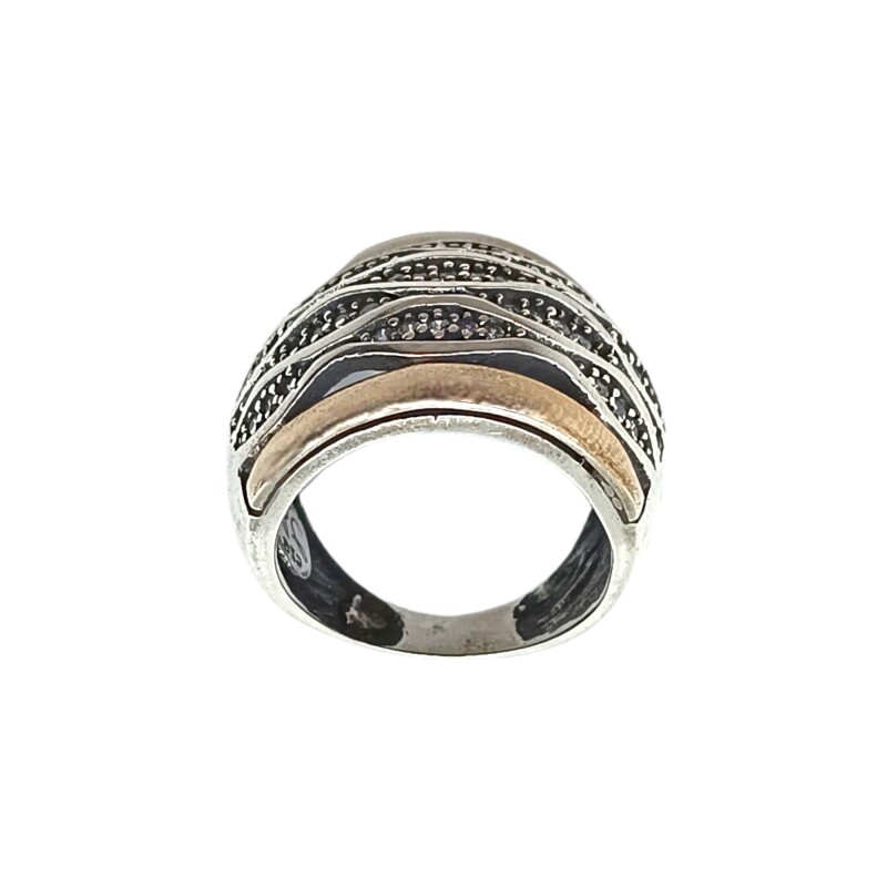 Anillo Ondas-Plata y Oro-Piedra Zirconia-AN5373 conpiedra