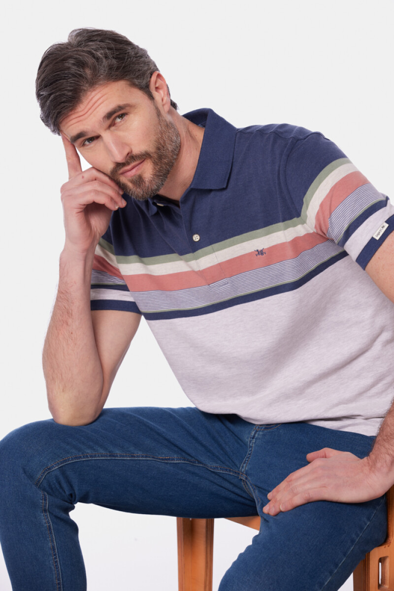 REMERA POLO JERSEY RAYADA - Gris 