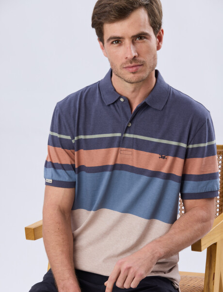 REMERA POLO RAYADA JERSEY Azul