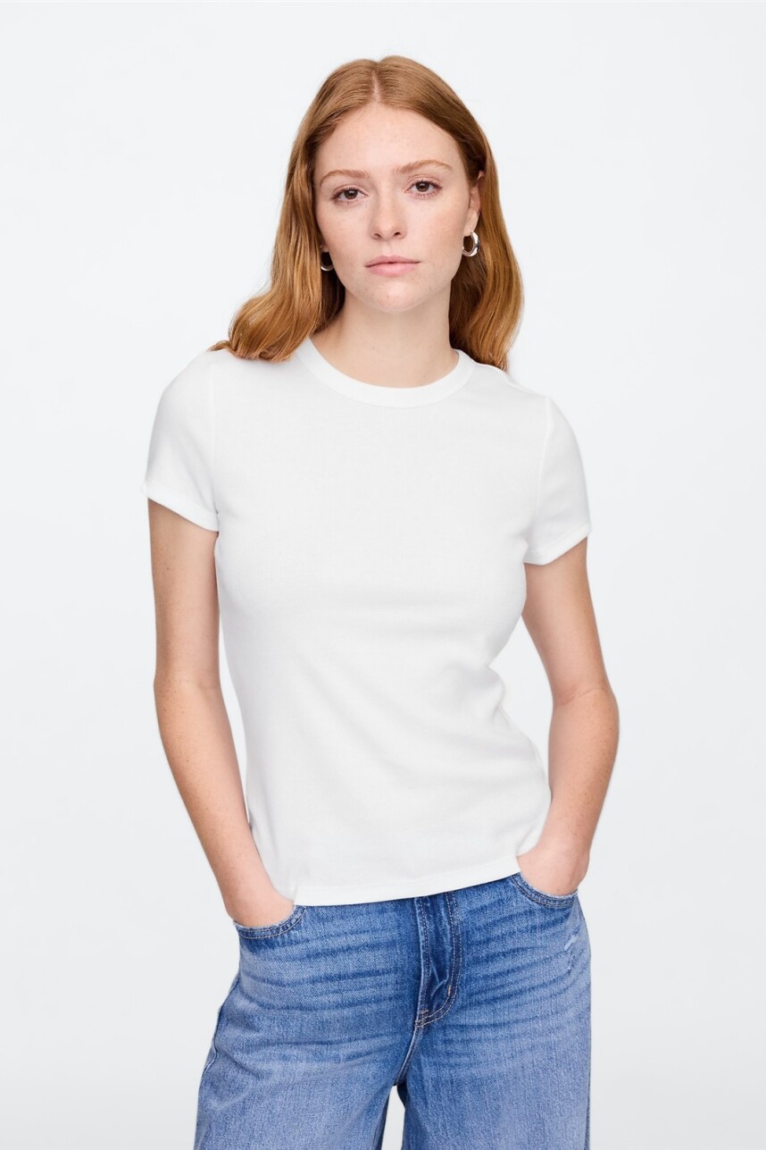 Remera Rib Cuello Redondo Mujer White Uk