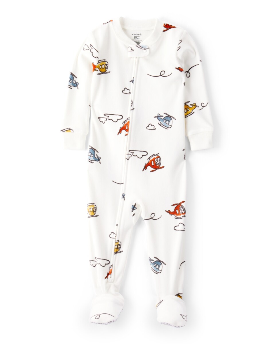 Pijama una pieza de micropolar, con pie, diseño helicópteros 