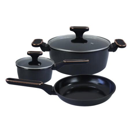 Juego de ollas linea premium black magic negro con detalles dorados Juego de ollas linea premium black magic negro con detalles dorados