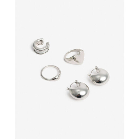 Set De Aros Y Anillos Plateado Rodio