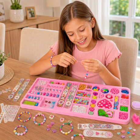 Kit Belleza Infantil Pulseras Cuentas Stickers Uñas Creativo Varios Colores