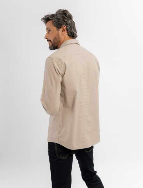 Camisa m/l algodon lisa beige