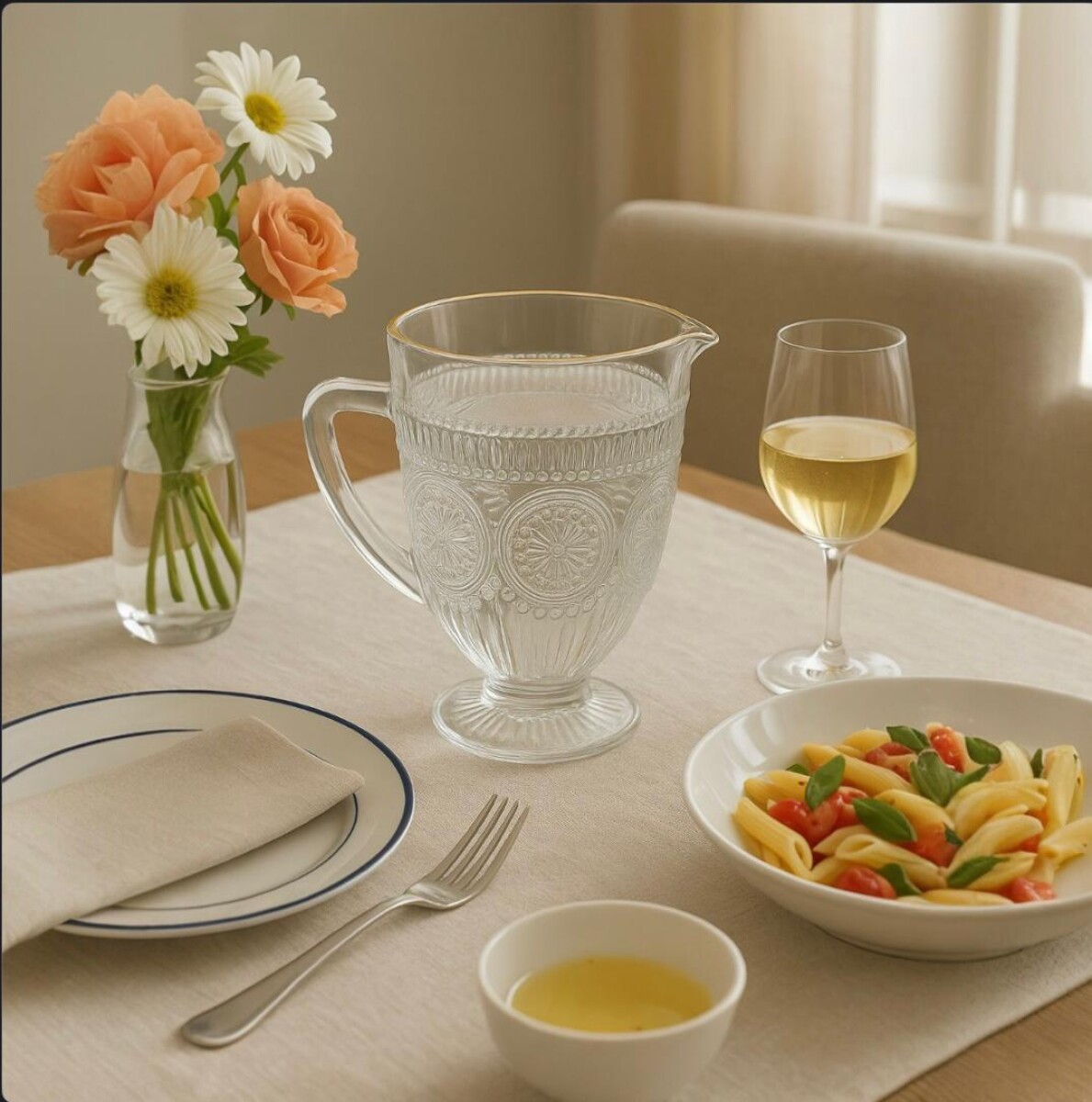 Jarra Labrada de Vidrio con Borde Dorado 