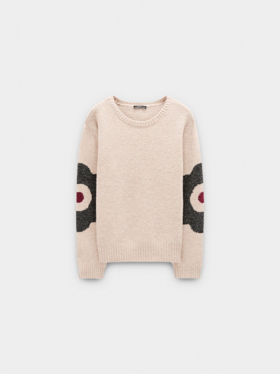 Jersey De Punto Con Flores beige