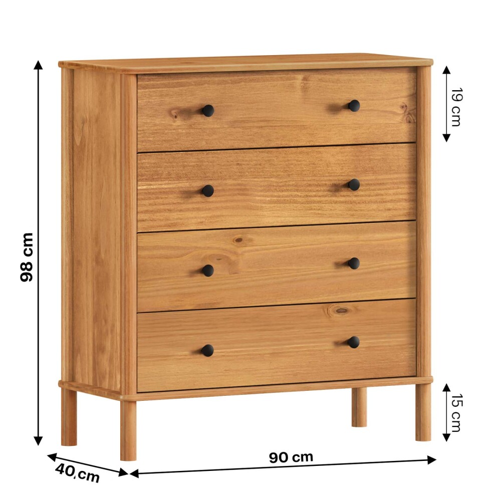 COMODA 4 CAJONES MADERA NATURAL-BEIGE CURAZAO