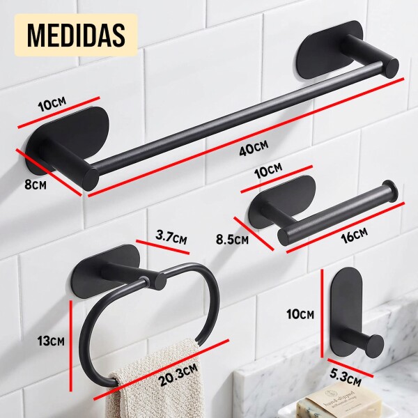 Set Accesorios De Baño Rollo Toalla Percha Juego 4 Piezas Adhesivo Acero Inoxidable Imback Color Negro Set Accesorios De Baño Rollo Toalla Percha Juego 4 Piezas Adhesivo Acero Inoxidable Imback Color Negro