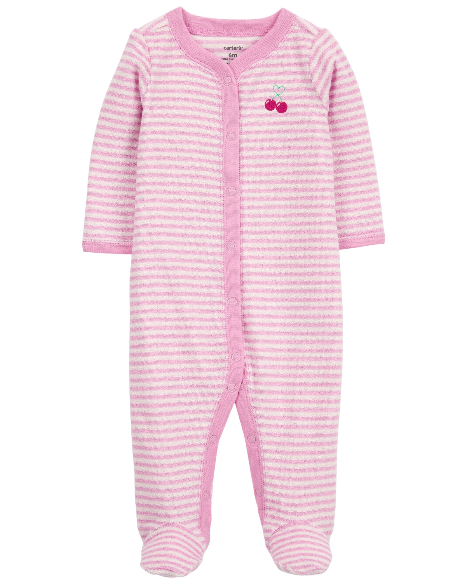 Pijama una pieza de algodón terry, con pie, bordado cerezas Pijama una pieza de algodón terry, con pie, bordado cerezas
