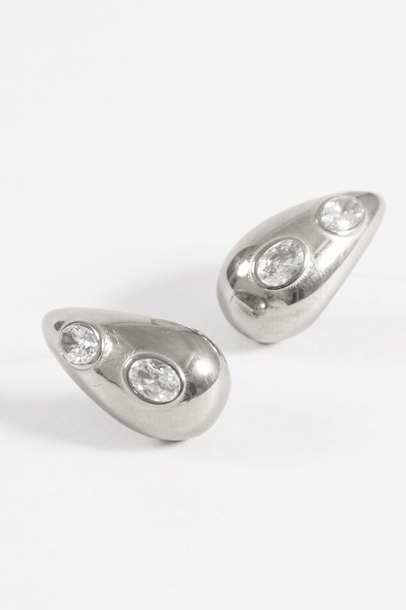 Aros gota strass acero plateado