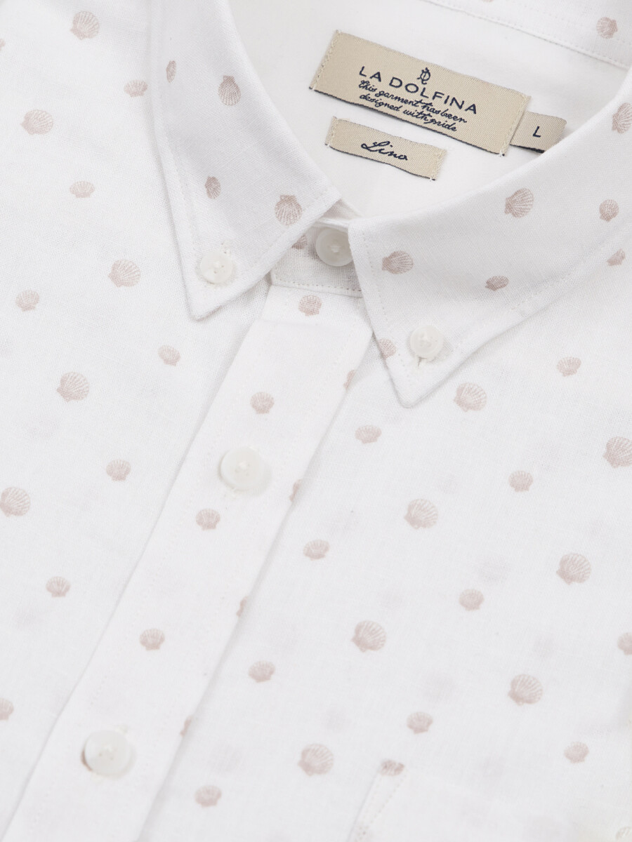 Camisa m/c lino estampada - blanco/rosa 