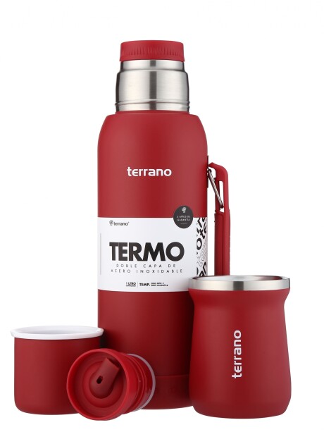Kit Termo 1LT Con Base De Silicona + Mate de Acero Tradicional Rojo