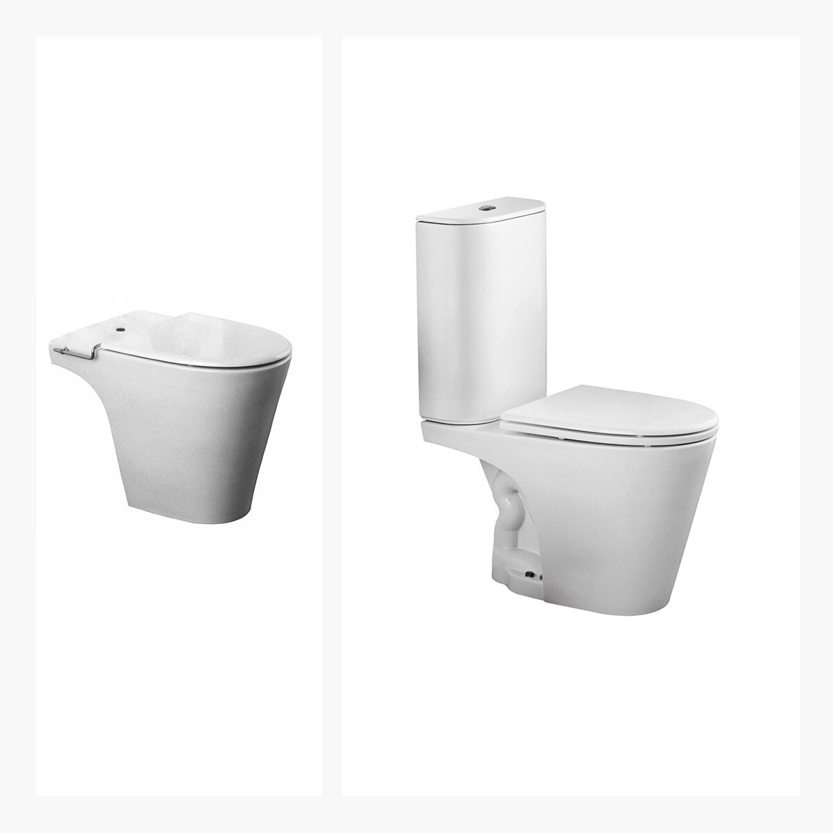 Juego De Loza Blanco, Inodoro Descarga A 25 Cm, Mochila,tapa Y Bidet Linea Marina Marca Ferrum 