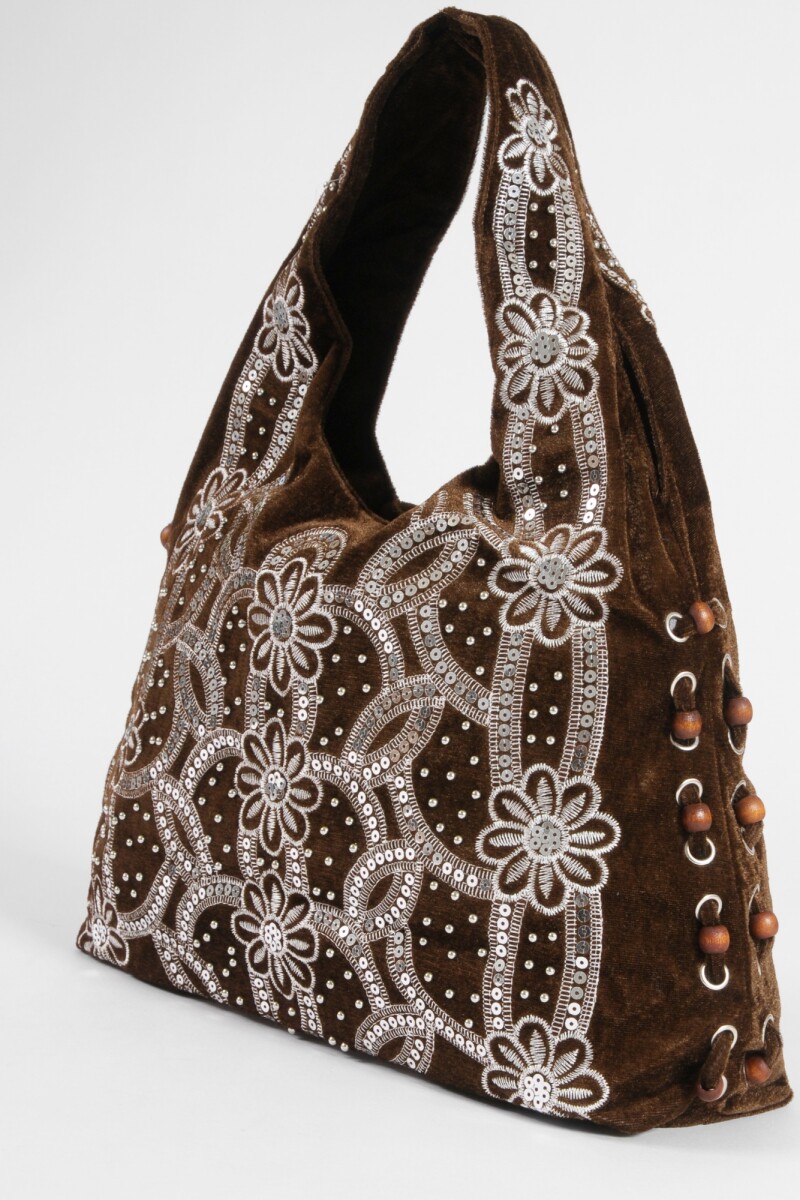 Cartera de fiesta mostacillas flor marrón