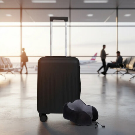 Set Valija CarryOn Rigida + Almohadón Cervical Memoria Negro Negro