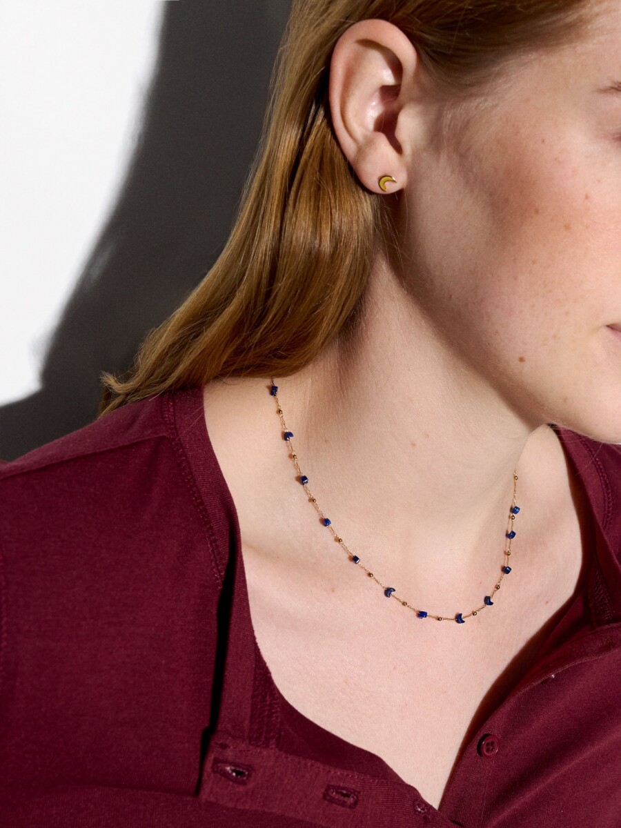Set Collar Y Pendientes Lunas Y Estrellas - Acero Inoxidable azul