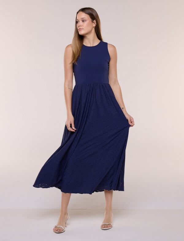 Vestido Midi Falda Broderie AZUL