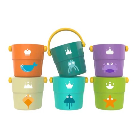 Set 6 Mini Baldes Juguetes Agua Baño Playa para Bebé Huanger Multicolor