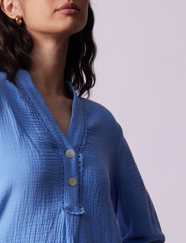Blusa Algodon CELESTE OSCURO