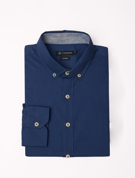 Camisa m/l algodon lisa azul oscuro