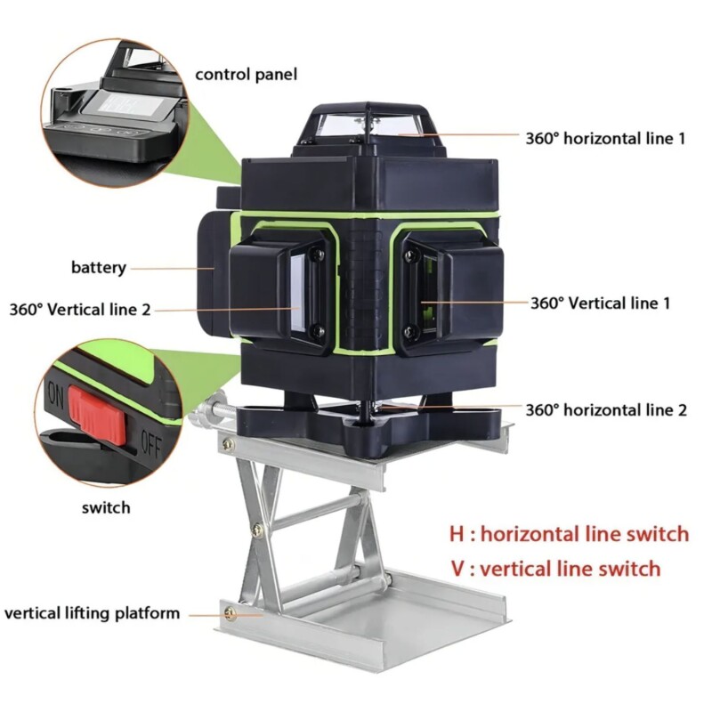 Nivel Láser de Nivelación Rotativa 360 Grados de 16 líneas con Trípode Nivel Láser de Nivelación Rotativa 360 Grados de 16 líneas con Trípode