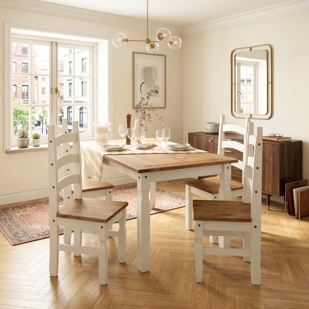 Juego De Comedor 4 Sillas Madera Maciza Blanco - Corona Juego De Comedor 4 Sillas Madera Maciza Blanco - Corona