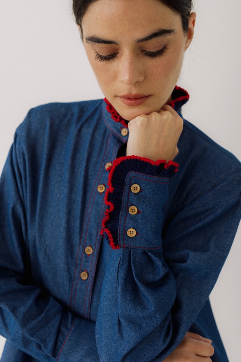 Camisa Ota Jean Crochet Azul Camisa Ota Jean Crochet Azul