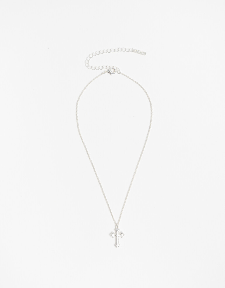 Cadena Corta con Dije Con Dijes Collar Con Dije Cruz - Plateado