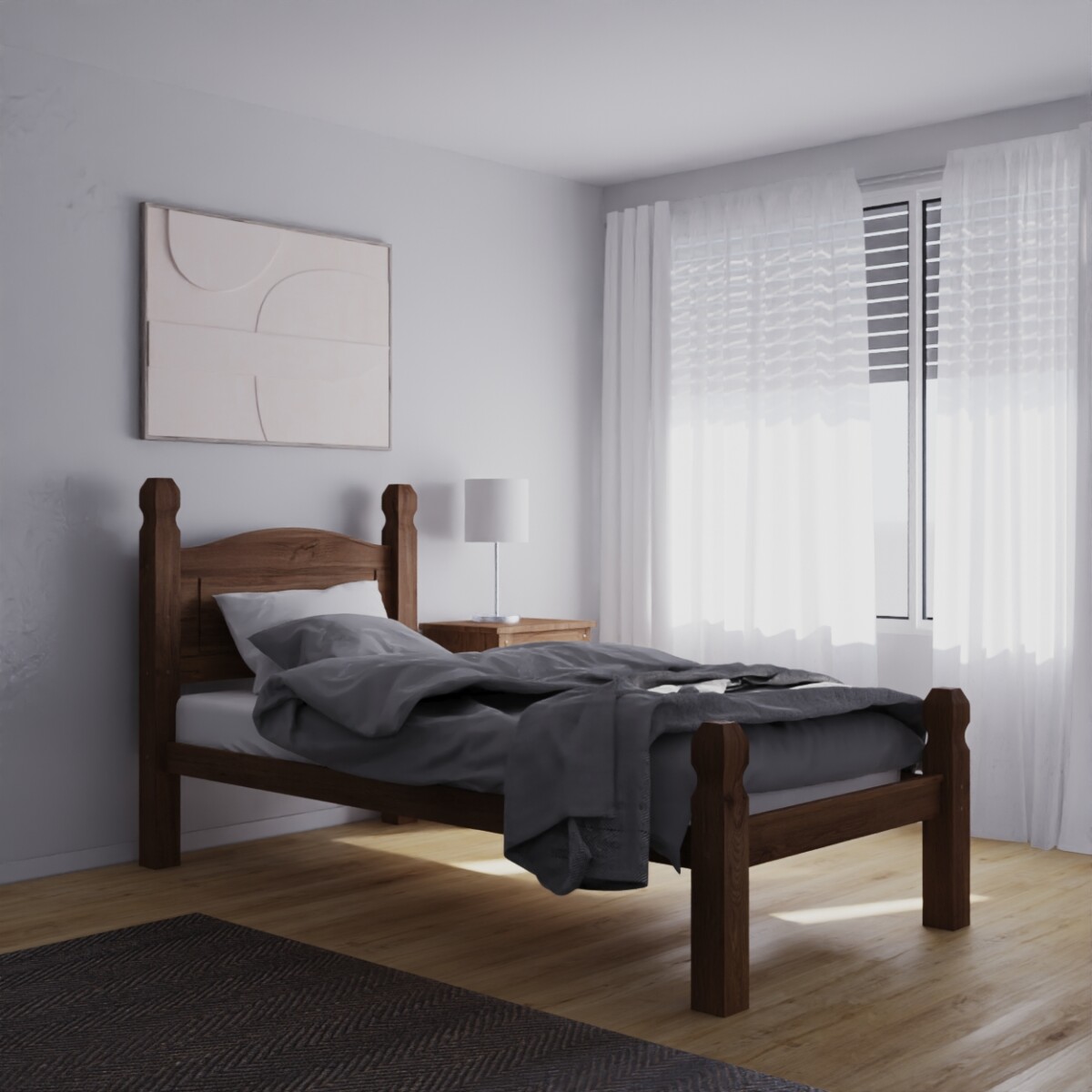 Cama 1 Plaza Madera Maciza Linea Mexicana - Oscuro 